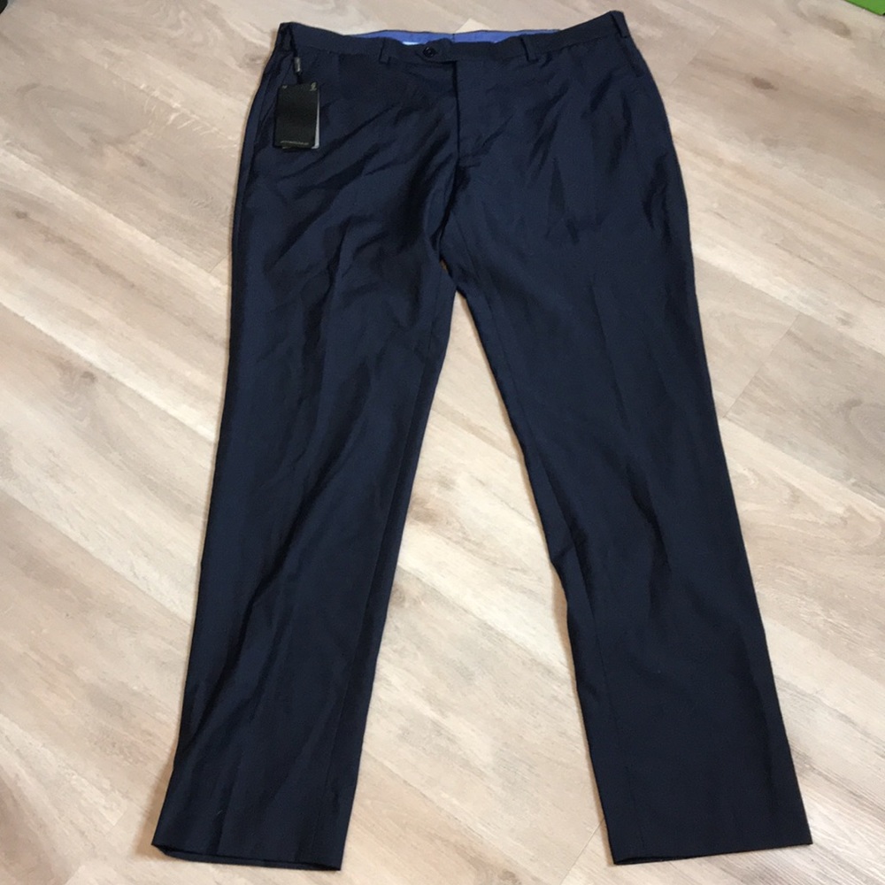 Massimo Dutti Mens Navy Checkered Print 100% Wool Suit Trousers Size 38W34L NWT